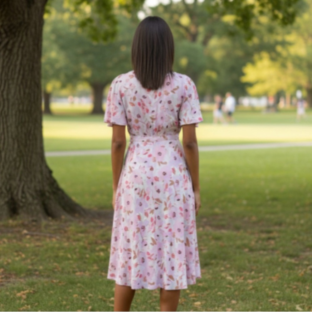 Anne Klein Short Flutter Sleeve Sash Dress Size Small - Picture 3 of 7